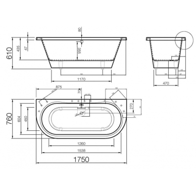 Akmens mases vonia Onda, 1750x760 mm, balta 1