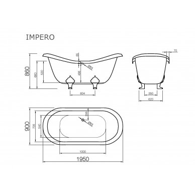 Akmens masės vonia Vispool Impero 1950x900 mm, balta 2