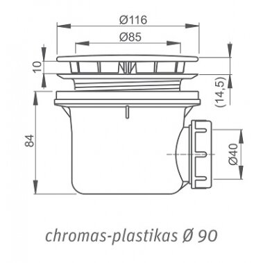 Dušo padėklo sifonas A49CR  Ø 90, chromas 1