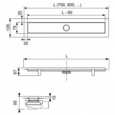 Dušo latako komplektas TECElinus 4in1; 800 su dvipusėm grotelėm "2in1" Steel/Plate 1