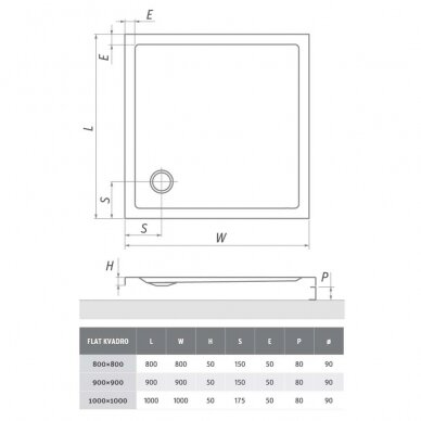 Dušo padėklas Flat Kvadro 800x800 1