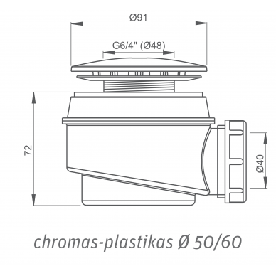 Dušo padėklo sifonas A47, Ø 50/60 chromas/plastikas 1