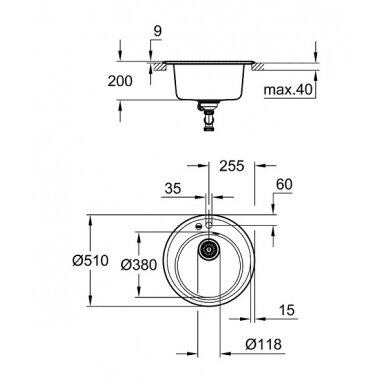 Grohe plautuvė K200, spalva pilka granito, skersmuo 51 cm 1