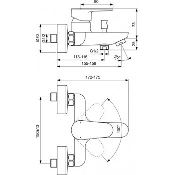 Ideal Standard Cerafine O vonios/dušo maišytuvas, juodas matinis 1