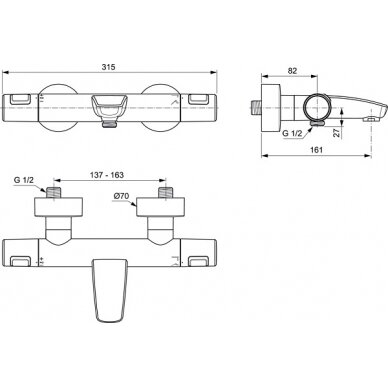 Ideal Standard Ceratherm T25 termostatinis vonios ir dušo maišytuvas, matinė juoda 1