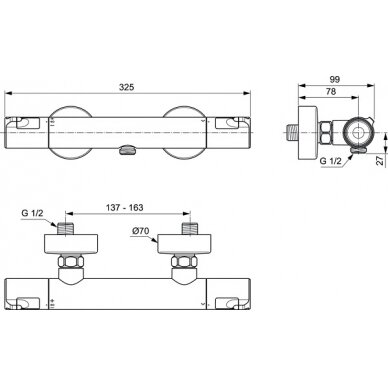 Ideal Standard Ceratherm T50 termostatinis dušo maišytuvas, chromas 1