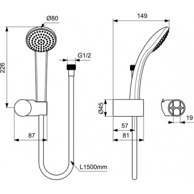 Ideal Standard dušo komplektas Idealrain Soft S1 su laikikliu ir dušo žarna 1