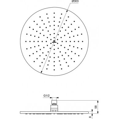 Ideal Standard Idealrain lietaus dušo galva 300 mm su silikoniais purkštukais, 12 l/min, chromas 1