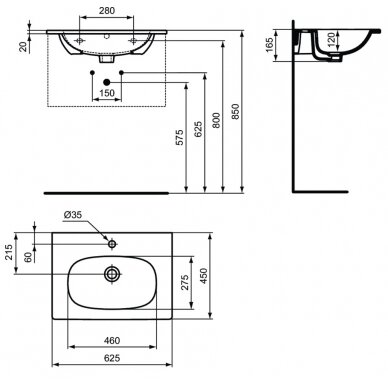 Ideal Standard Tesi praustuvas montuojamas ant spintelės 63 cm (625 x 450 x 165), matinė juoda 1