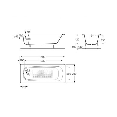 Ketaus vonia CONTINENTAL 140x70 cm, antislip, balta 1