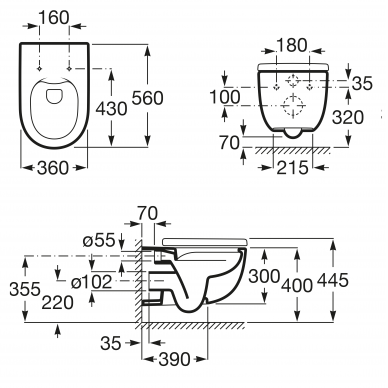 Pakabinamas unitazas MERIDIAN Rimless PACK su Slim SC dangčiu (560x360x400 mm), baltas 1