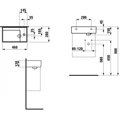 Praustuvas Kartell by Laufen 460x280x120 mm, maišytuvas dešinėje, be perlajos, baltas 1