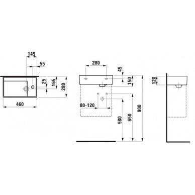 Praustuvas Kartell by Laufen 460x280x120 mm, maišytuvas dešinėje, be perlajos, juodas 1