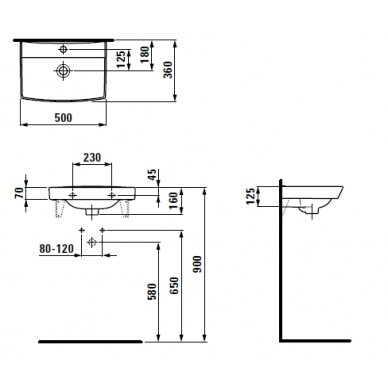 Praustuvas PRO NORDIC 50x36, su 1 anga maišytuvui, baltas 2