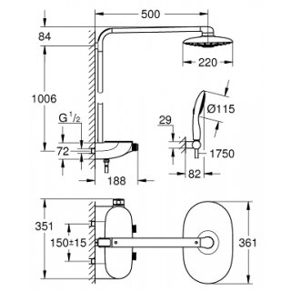 Termostatinė dušo sistema Rainshower® System SmartControl 360 DUO, balta spalva 1