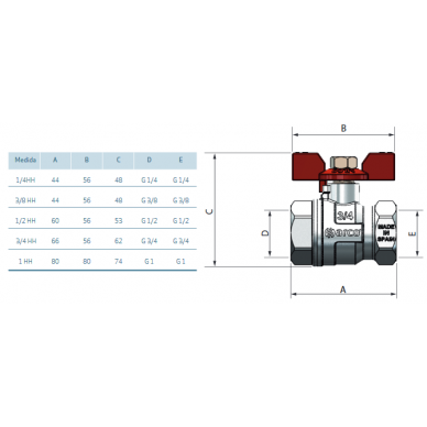 TURIA 3000 ventilis 1/2" v/v trumpa rankena (120608) 1