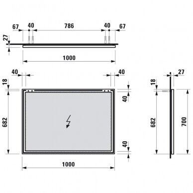 Veidrodis su aliuminio rėmu Frame 25, 1000 x 700 mm be apšvietimo 1